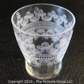 Assortment of Five Stemmed EAPG Etched Glasses & Toothpick holder