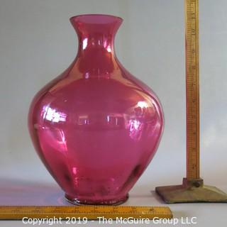 Large Cranberry Bulbous Vase Handblown