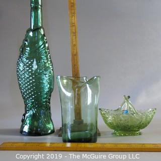 Assortmant of Green Art - Glass Fenton Basket