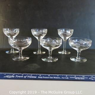 Matched stemmed crystal x6 etched rose