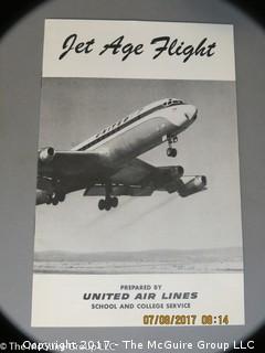 Collection including Roseville pot, eyeglasses, vintage calculator (working), United Air Lines ephemera & several 8 x 10 glossy press aviation photos 