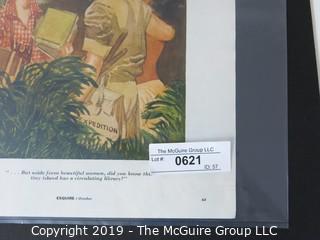 "...But aside from beautiful women, did you know this tiny island has a circulating library?"; Vintage M-C Esquire Magazine Cartoon