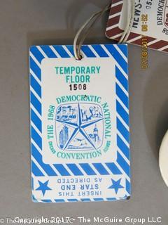 Collection including press badges to the 1968 Democratic Convention as well as political pins 