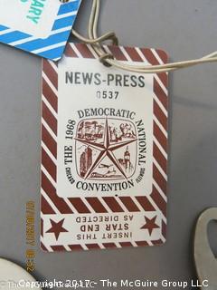 Collection including press badges to the 1968 Democratic Convention as well as political pins 