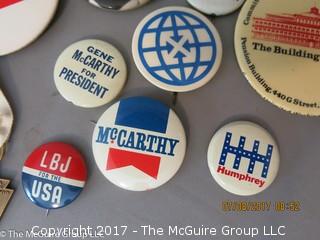 Collection including press badges to the 1968 Democratic Convention as well as political pins 