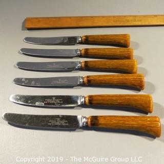 Housewears: Cutlery: VTG Scheffield Dinner Knives x 6 - Faux Stag Handles