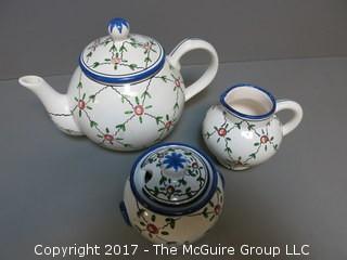 Handpainted Portugese Teapot, Creamer and Sugar Set