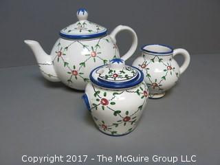 Handpainted Portugese Teapot, Creamer and Sugar Set