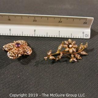 Jewelry: Two 14K Yellow gold vintage brooches; 