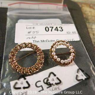 Jewelry: Two 14k Yellow gold circle points