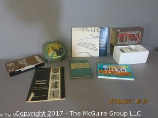 Collection including VHS "The Nixon Tapes", UPI Radio News Style Book and Queen Elizabeth vintage tin box souvenir of the opening of the St. Lawrence Seaway in 1959 