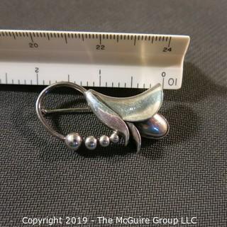 Jewelry: Georg Jenson, USA, sterling, 2 inch - flower brooch, #218 – good condition. 