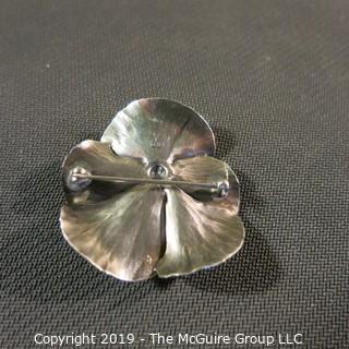 Jewelry:  Vintage Sterling pin by Stewart Nye, Solitary Pansy Flower, 1.5 x 1.75" 