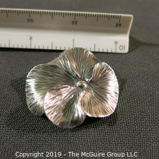 Jewelry:  Vintage Sterling pin by Stewart Nye, Solitary Pansy Flower, 1.5 x 1.75" 