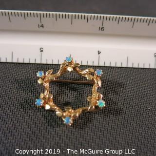 Jewelry: Mid-20th C. 14K Yellow gold, 6-pointed star brooch, 20 x 26 mm, with 6 vibrant blue green opals; 5 grams total weight; (TMG 775)