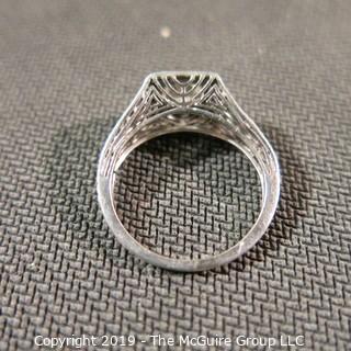 Jewelry: Early 19th C. filigree Platinum (hallmark very worn) Solitaire (approx. 90 points).  Ring shows moderate wear, approx. size 5.5 - 6; 3.8 grams (TMG 735)