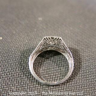 Jewelry: Early 19th C. filigree Platinum (hallmark very worn) Solitaire (approx. 90 points).  Ring shows moderate wear, approx. size 5.5 - 6; 3.8 grams (TMG 735)