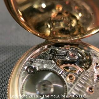 Jewelry: Size 16s (50 mm) Riverside Pocket Watch - Solid 14K Yellow gold, 17 Jewel, no crystal,  late 19th C, movement serial # - 6555280, case# 40250; 101 grams total weight (TMG 760)