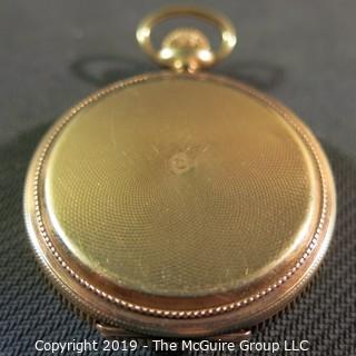 Jewelry: Size 16s (50 mm) Riverside Pocket Watch - Solid 14K Yellow gold, 17 Jewel, no crystal,  late 19th C, movement serial # - 6555280, case# 40250; 101 grams total weight (TMG 760)