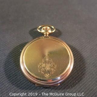 Jewelry: Size 16s (50 mm) Riverside Pocket Watch - Solid 14K Yellow gold, 17 Jewel, no crystal,  late 19th C, movement serial # - 6555280, case# 40250; 101 grams total weight (TMG 760)