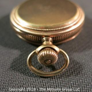 Jewelry: Size 16s (50 mm) Riverside Pocket Watch - Solid 14K Yellow gold, 17 Jewel, no crystal,  late 19th C, movement serial # - 6555280, case# 40250; 101 grams total weight (TMG 760)