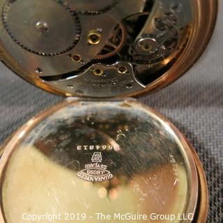 Jewelry: Size 45mm Pocket Watch - Gold Filled, 17 Jewel movement, early 20th C, movement serial # 1432779 7564813, monogrammed. 