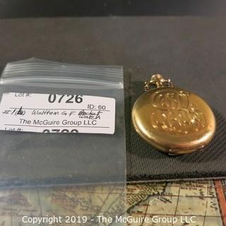 Jewelry: Size 45mm Pocket Watch - Gold Filled, 17 Jewel movement, early 20th C, movement serial # 1432779 7564813, monogrammed. 