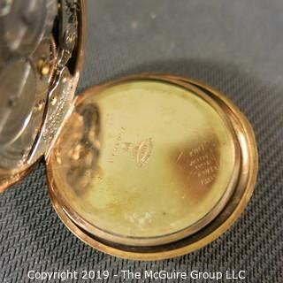 Jewelry: Size 45mm Pocket Watch - Gold Filled, 17 Jewel movement, early 20th C, movement serial # 1432779 7564813, monogrammed. 