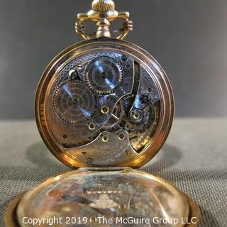 Jewelry: Size 45mm Pocket Watch - Gold Filled, 17 Jewel movement, early 20th C, movement serial # 1432779 7564813, monogrammed. 