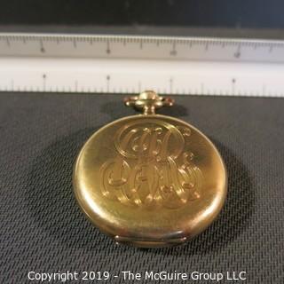 Jewelry: Size 45mm Pocket Watch - Gold Filled, 17 Jewel movement, early 20th C, movement serial # 1432779 7564813, monogrammed. 