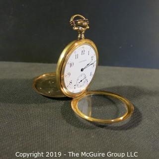 Jewelry: Size 45mm Pocket Watch - Gold Filled, 17 Jewel movement, early 20th C, movement serial # 1432779 7564813, monogrammed. 