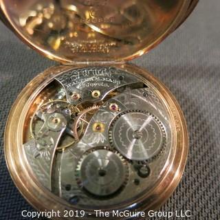 Jewelry: Size 45mm Pocket Watch - Gold Filled, 17 Jewel movement, early 20th C, movement serial # 1432779 7564813, monogrammed. 