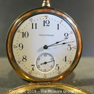 Jewelry: Size 45mm Pocket Watch - Gold Filled, 17 Jewel movement, early 20th C, movement serial # 1432779 7564813, monogrammed. 