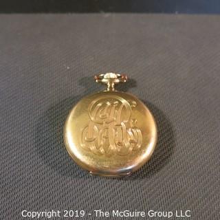 Jewelry: Size 45mm Pocket Watch - Gold Filled, 17 Jewel movement, early 20th C, movement serial # 1432779 7564813, monogrammed. 