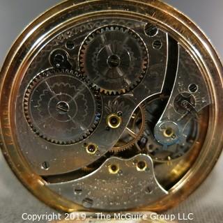 Jewelry: Size 45mm Pocket Watch - Gold Filled, 17 Jewel movement, early 20th C, movement serial # 1432779 7564813, monogrammed. 