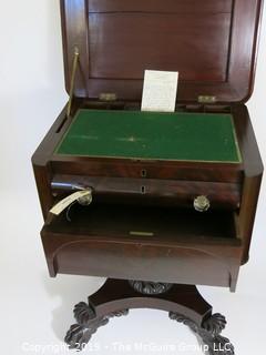 Furniture: Vintage: Antique: Writing Desk Circa 1830 - Carved Clawfoot Pedestal 