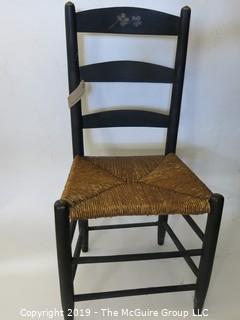 Furniture: Vintage: Antique: Heavy Cain Woven Ladderback Chair Painted Black w/Stencling