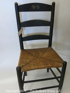 Furniture: Vintage: Antique: Heavy Cain Woven Ladderback Chair Painted Black w/Stencling