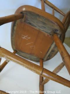 Furniture: Vintage: Antique: Curved Back Spindle Seat w/ interesting insert?