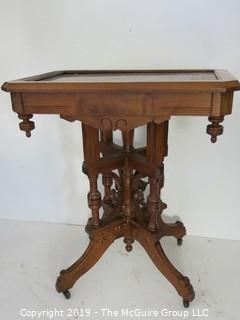 Furniture: Vintage: Antique: East Lake Pedestal Carved Table w/Reddish Marble Top (insert)