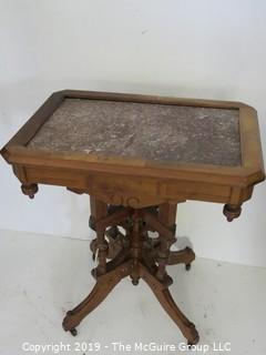 Furniture: Vintage: Antique: East Lake Pedestal Carved Table w/Reddish Marble Top (insert)