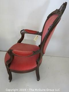 Furniture: Vintage: Antique: East Lake Carved Camel Back Upholstered Chair