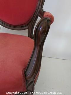 Furniture: Vintage: Antique: East Lake Carved Camel Back Upholstered Chair