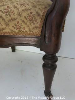 Furniture: Vintage: Antique: East Lake Carved Camel Back Brochade Upholstered Chair