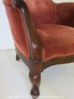 Furniture: Vintage: Antique: East Lake Carved Camel Back Upholstered Chair Tufted Red Velvet.