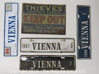 Vintage Virginia License Plates plus a metal "Thieves Keep Out" Sign 