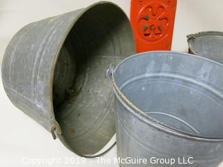 3 galvanized pails plus a foldup metal sterno kitchenette