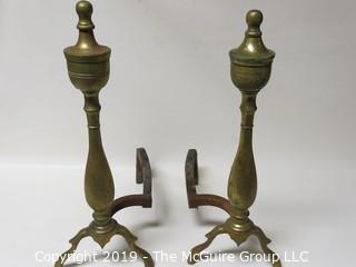 Set of 18" tall brass fireplace andirons