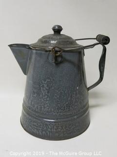 Collectible: Antique: Graniteware handled Coffee Pot with cover