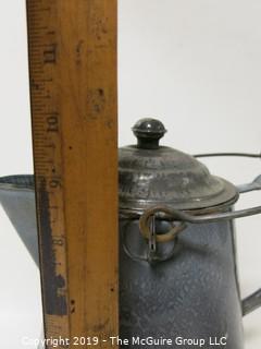 Collectible: Antique: Graniteware handled Coffee Pot with cover